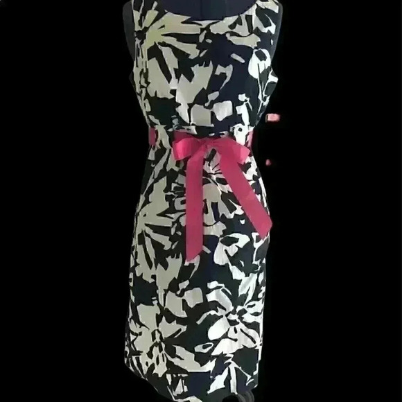 vtg R & K deadstock black and white flowers pink sachet dress labeled womens 6 - Picture 1 of 7